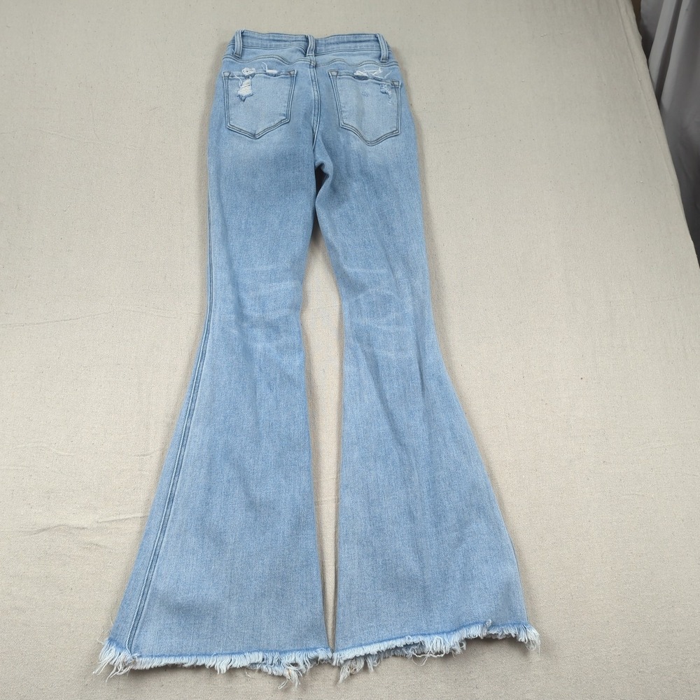 Flying Monkey Jeans Womens 23 Blue High Rise Flare Stretch Distressed Frayed - Picture 12 of 15